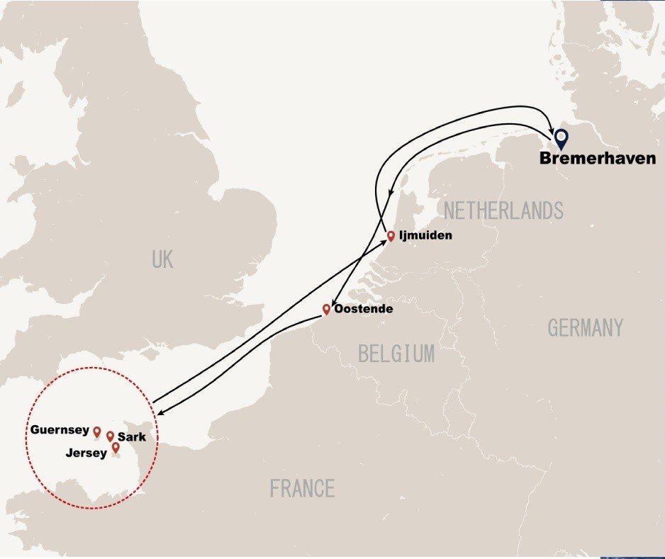 Island Dreams in the English Channel – Guernsey, Jersey & Sark — route map